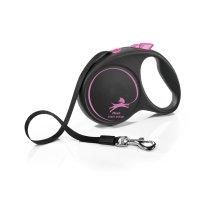 FLEXI Black Design, lesă bandă retractabilă câini, nylon, roz, L(50kg, 5m) - 2