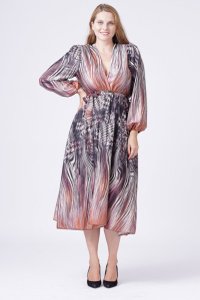 Rochie eleganta cu imprimeu negru-aramiu si bust petrecut - 1