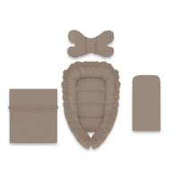 Set 4 in 1 Baby Cocoon MimiNu, Royal Mocha, 75x55 cm, cu volanase, husa din bumbac Oeko-Tex, paturica si perna fluture - 1