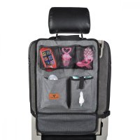 Protectie spatar si organizator auto pentru copii Cangaroo Grey,Model universal,Protejeaza scaunul din fata de murdarie,Buzunare multiple,Compartiment pentru seervetele umede si Sticla - 1