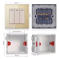 Intrerupator Triplu Cap Scara Cu Panou Din Sticla Securizata Techstar® TGS 01, 220V, 16A, 86 X 86 Mm, Gri, cu 3 Faze - 1