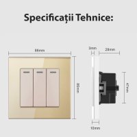 Intrerupator Triplu Cap Scara Cu Panou Din Sticla Securizata Techstar® TGS 01, 220V, 16A, 86 X 86 Mm, Gri, cu 3 Faze - 5