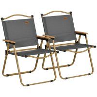 Outsunny Set de 2 Scaune Pliabile de Camping cu Cotiere, 54 x 59 x 78 cm, Gri Inchis - 1