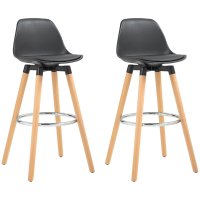 Set 2 Scaune de Bar HOMCOM din Piele Ecologica, Design Modern, Negru - 1