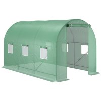 Seră de Grădină Outsunny cu Feronerie Solidă, Ușă și Acoperiș Rotunjit, 3.5x2x2 m, Verde | Aosom Romania - 1
