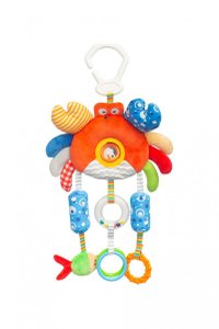 Jucarie de plus pentru caruciorpatut Sensillo Funny Crab cu zornaitoare,fosnait si inele de dentitie, realizata din material plusat,agatatoare practica - 3