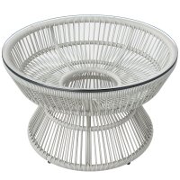Masa de cafea rotunda Outsunny pentru gradina, rattan si sticla temperata Ø 60 x 37H cm - 1