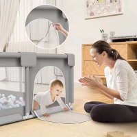 Tarc de joaca Nichiduta 120x120 cm Polar Grey, cu cadru metalic, pereti din plasa, inaltime 65 cm, acces cu fermoar, covoras spuma cu doua fete, 4 inele ajutatoare, cu geanta de transport si 100 de bilute multicolore incluse - 4