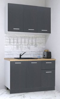 Set Bucatarie GERMANIA 120 cm, 4 Corpuri cu 1 Sertar, Blat Gros Antracit - 1