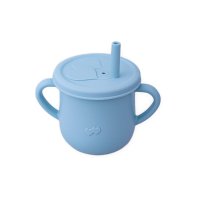 Cana din silicon cu manere si pai pentru copii 200 ml - Bleu - 2