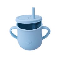 Cana din silicon cu manere si pai pentru copii 200 ml - Bleu - 1