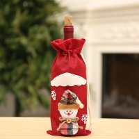 Husa decorativa pentru sticla de vin - Craciun, Om de Zapada si Mos Craciun, 30x14cm - 1