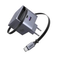 Incarcator rapid cu cablu retractabil UGREEN 45W GaN Fast Charger X614, 2 x USB C + 1 x USB A, Gri - 3