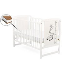 Patut din lemn pentru bebe Timmi Girafa, 120x60 cm, Alb, cu saltea de 12 cm - 1