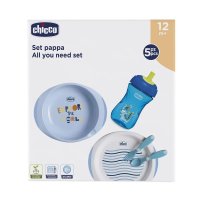 Set de hranire pentru copii Chicco, 5 piese, Fara BPA, 12 luni+, Albastru - 1