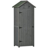 Outsunny Casuta de gradina din lemn, Dulap magazie pentru scule impermeabil cu 3 rafturi detasabile, gri - 1