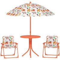 Set Grădină AIYAPLAY pentru Copii, Masă cu Umbrelă și 2 Scaune Pliabile, Ideal pentru 2-5 Ani, Portocaliu | Aosom Romania - 1