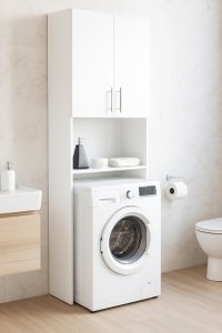 Dulap pentru masina de spalat, 2 usi, alb, dimensiuni 64x25x195 cm - 1