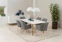 Scaun dining Nora gri, cu brate, din stejar, 84 x 58 x 58 cm - 1