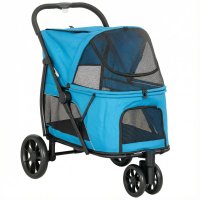 PawHut Cărucior Pliabil pentru Câini cu 3 Roți - Albastru, 20 kg Capacitate, 92x63x95 cm - 1