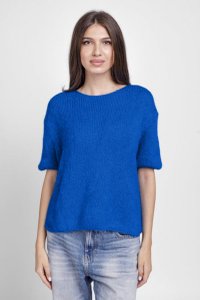 Pulover lejer cu maneca scurta, din mohair si lana, nuanta albastru electric - 1