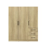 Dulap Leon cu sistem soft close, 3 usi si 3 sertare, stejar Belfast, 150x45x180 cm - 1