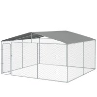 PawHut Țarc pentru Câini Talie Medie, Metal Galvanizat, Acoperiș Oxford, Ușă cu Zăvor, 400x230x232 cm, Argintiu | Aosom Romania - 1