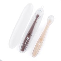 Set 2 lingurite Petite&Mars Take&Match cu cutie de depozitare, potrivite pentru masina de spalat vase, fara BPA, 6 luni+, maro - 1