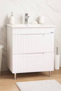 Baza front MDF si Lavoar 033, 60 cm, alb rustic, cu sertare - 1