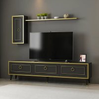 Comoda TV si Modul Superior Vals Homs, 180 x 45.5 x 29.5 cm, Negru si Auriu - 1