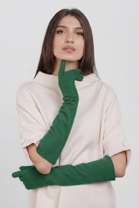 Manusi dama lungi din material textil catifelat verde - 1