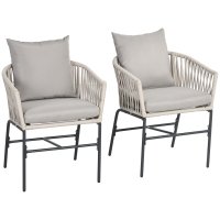 Set de Scaune de Exterior Outsunny Bohem din Franghie Impletita, 2 Bucati cu Perne Confortabile, Design Modern - 1