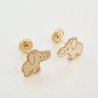 Cercei pentru copii - Model Elefant din Aur Galben 14K cu Inchizatoare Sigura - 1