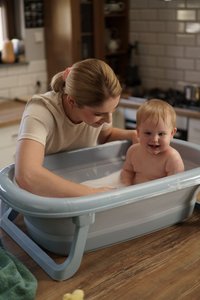 Cadita pliabila cu dop de scurgere si termometru Tega Baby Dove Grey - 6