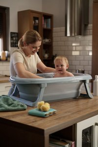 Cadita pliabila cu dop de scurgere si termometru Tega Baby Dove Grey - 7