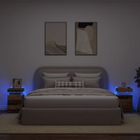 Set 2 noptiere cu LED, lemn invechit, 35x39x55 cm, design elegant - 2