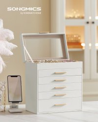 Cutie de bijuterii Songmics alba, 6 straturi, 5 sertare, 25.1 x 16.3 x 29 cm - 1