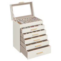 Cutie de bijuterii Songmics alba, 6 straturi, 5 sertare, 25.1 x 16.3 x 29 cm - 2