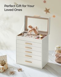 Cutie de bijuterii Songmics alba, 6 straturi, 5 sertare, 25.1 x 16.3 x 29 cm - 7