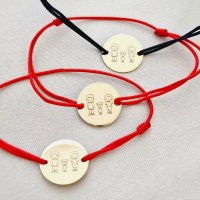 Set 3 bratari personalizate - Familie 3 membri - Banuti 15 mm - Argint 925 placat cu Aur Galben 18K - snur reglabil - 1