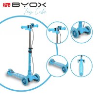 Trotineta pliabila cu inaltime reglabila,baza antiderapanta cu lumini LED,roti cu lumini LED,frana de mana,de la 3 ani si pana la 50 kg,muzica,far si clopotel Byox Toy Cube Blue - 9