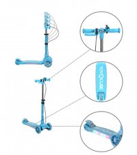 Trotineta pliabila cu inaltime reglabila,baza antiderapanta cu lumini LED,roti cu lumini LED,frana de mana,de la 3 ani si pana la 50 kg,muzica,far si clopotel Byox Toy Cube Blue - 8