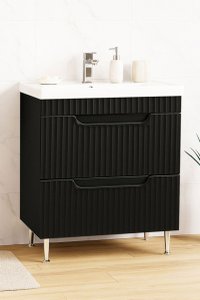 Set Baza front MDF si Lavoar seria 733, cu sertare, montat, 70 cm, negru - 1