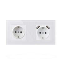 Priza Techstar® Crystal TSU2, Dubla, 2 x USB, 2.1 A, Culoare Alb Frost, Sticla Securizata, 16A - 2