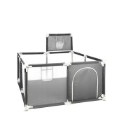 Tarc de joaca Primabobo pentru copii, 126 x 126 cm, pliabil, cu cos de baschet, plasa respirabila, intrare cu fermoar, gri - 1