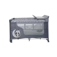 Patut pentru copii Lorelli Moonlight Cool Grey Pandas pliabil, cu 2 nivele, laterala cu fermoar, masuta de infasat, saltea si geanta de transport incluse - 1
