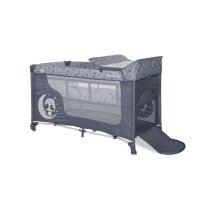 Patut pentru copii Lorelli Moonlight Cool Grey Pandas pliabil, cu 2 nivele, laterala cu fermoar, masuta de infasat, saltea si geanta de transport incluse - 2