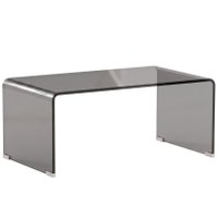 Măsuță de cafea HOMCOM din sticlă, design modern cu muchii rotunjite, gri deschis transparent - 1