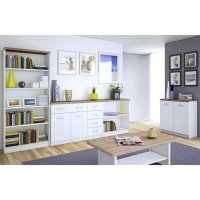 Set living TOP MIX, 5 piese, alb, 280x33x183 cm, cu 2 biblioteci, 2 comode si masuta de cafea - 1