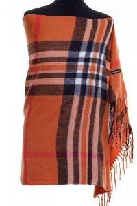 Esarfa unisex din casmir cu carouri portocalii - 1